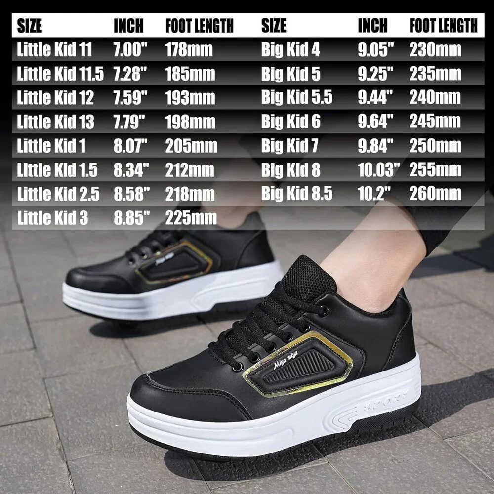 Kids Black Recharge Able Wheels Sneakers Fashion Roller Wheeled Skate Shoes - Picture 6 of 8